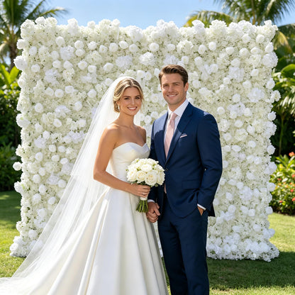 5D Artificial White Realistic Rose wall Backdrop, 8×8ft,Artificial Flower wall Panel. Easy to Install and Store, Reusable. Perfect for Weddings, Birthday Parties, and Home Decoration. with Stand