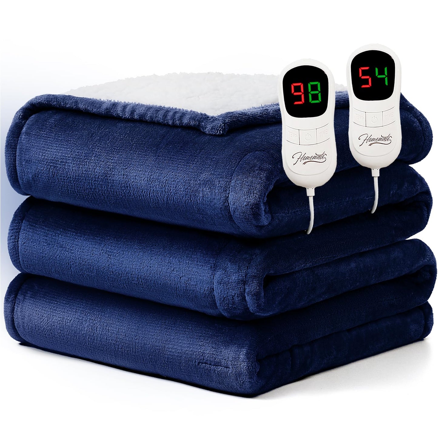 Homemate Heated Blanket Electric Throw - 50"x60" Heating Blanket Throw 1/2/4/6/8 Hours Auto-Off 10 Heat Level Over-Heat Protection Flannel Sherpa ETL Certification