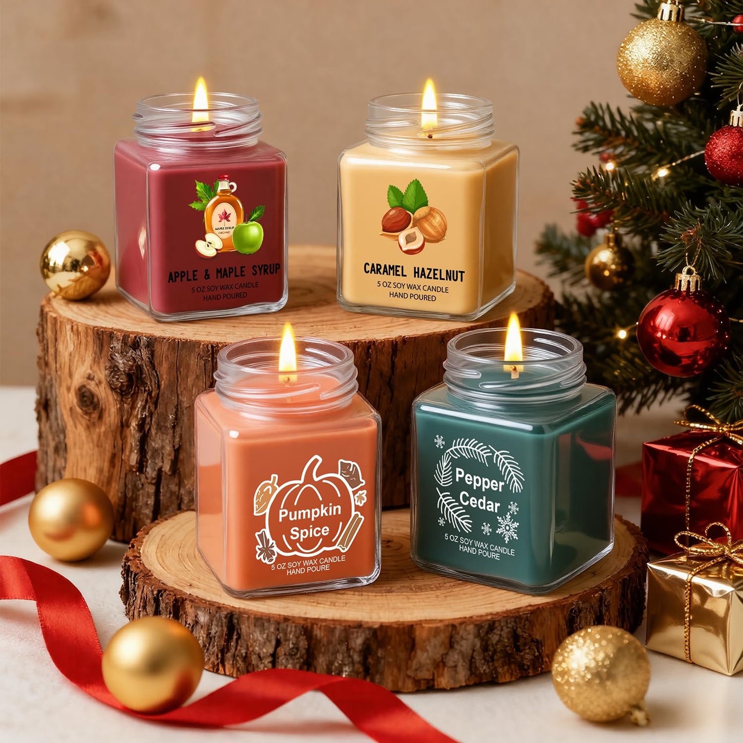 Scented Candles 4 Pack Soy Candles Set for Women Gift | Holiday Gift for Home Decor, Holiday Candle Home Decor - Pumpkin Spice, Apple Maple Syrup, Caramel Hazelnut, Pepper Cedar