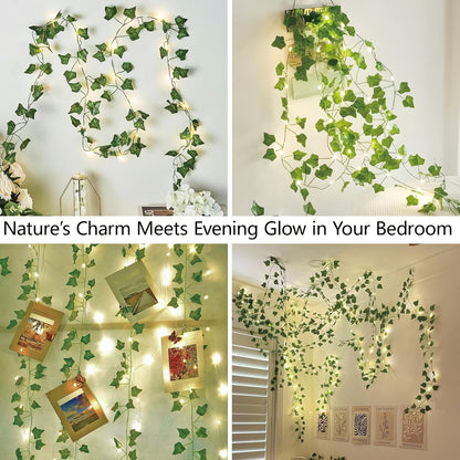 Skiennix Vine Leaf Fairy Lights - 23FT 73 LED Lighted Ivy Garland | Battery & USB Powered Warm White Decor
