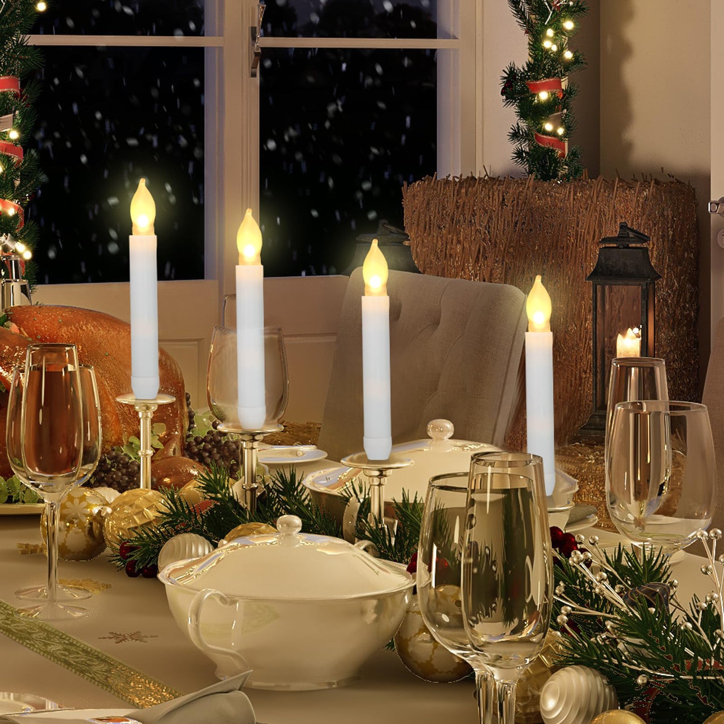 Macarrie 108 Pieces Flameless LED Taper Candles Battery Operated Candles, Flickering Light Electric Handheld Candlesticks, Halloween Christmas Church Party Weddings Decoration(White, Warm White Light)