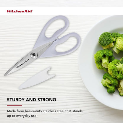 KitchenAid All Purpose Kitchen Shears with Protective Sheath Durable Stainless Steel Scissors,Dishwasher Safe,Soft Grip Comfort Handle,8.72 Inch,Lavendar Cream,(Pack of 2)