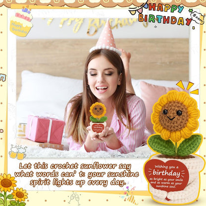Ovrrcame Crochet Sunflower Plush – Inspirational Funny Happy Birthday Gifts for Women Man, Mom, Sister, Best Friend, Coworker – Unique Gift Ideas for Her, Him, Birthday Decorations/Mothers Day