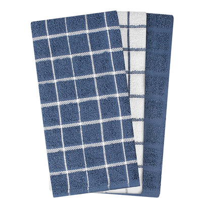 Ritz Premium 100% Cotton Terry Check Kitchen Dish Towels - Highly Absorbent, Super Soft, Long-Lasting, 25"x15", 3-Pack, Federal Blue