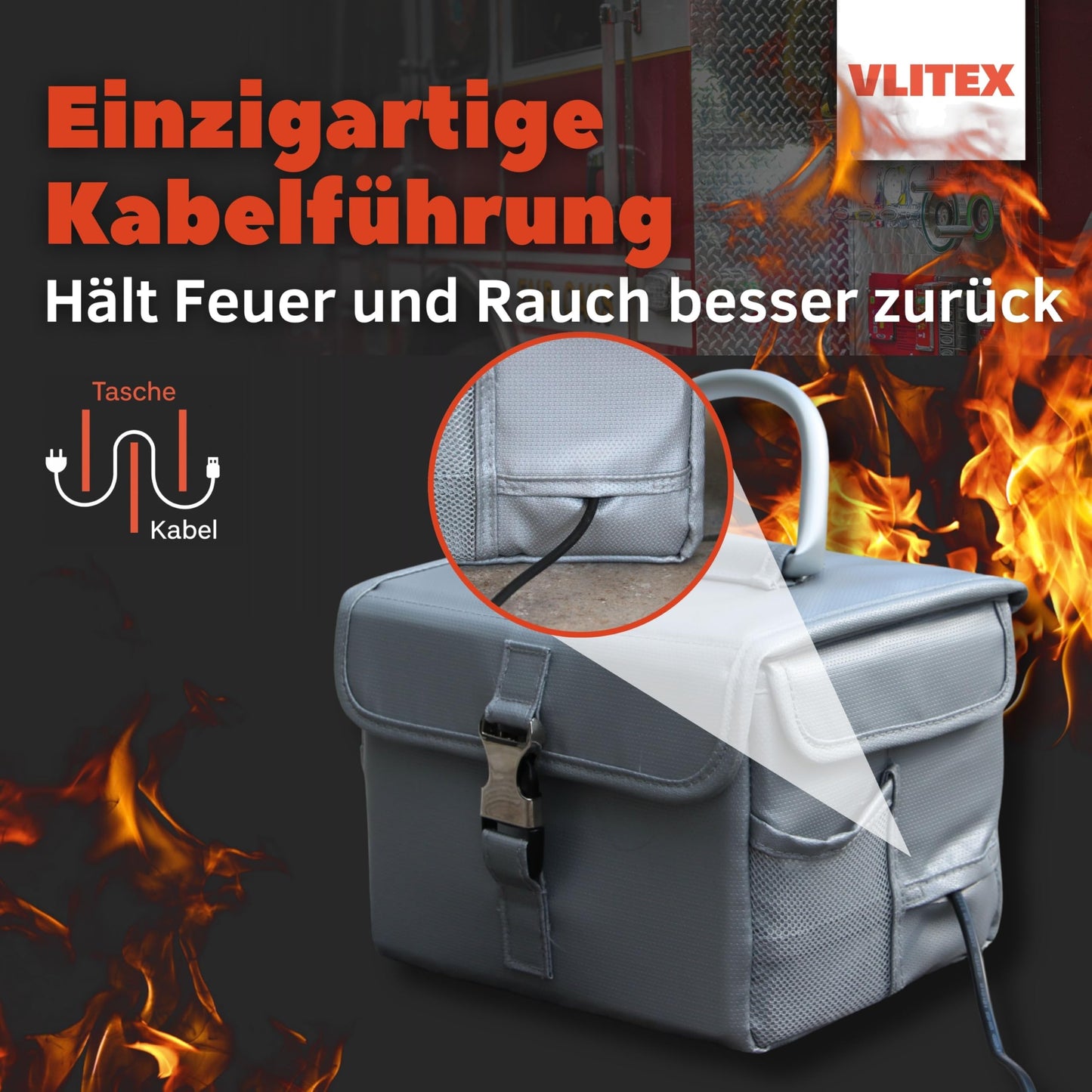VLITEX Lithium Battery Storage Box L (Large) | Engineered in Germany | Fireproof E-Fiberglass & Silicone Blend | Certified Lipo Safe Bag Container