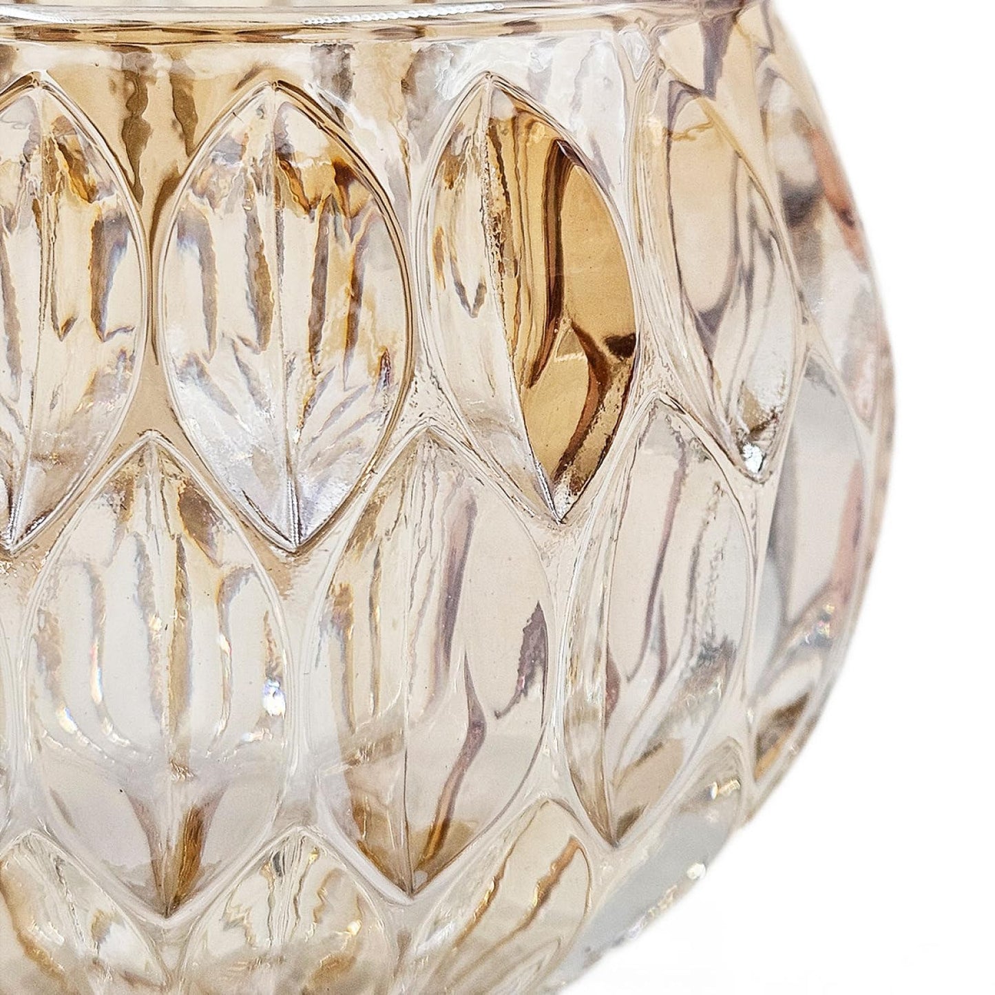 Shiny Amber Oval Cutout Glass Candleholder, 4 Pack