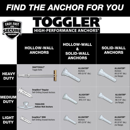 TOGGLER SNAPTOGGLE Heavy-Duty Drywall Toggle Bolt – 3/16"-24 UNC Zinc-Plated Anchor for Hollow Walls, Plaster & Tile – Holds 238 lbs in 1/2" Drywall, Easy Install – 10 Pack (with Bolts)