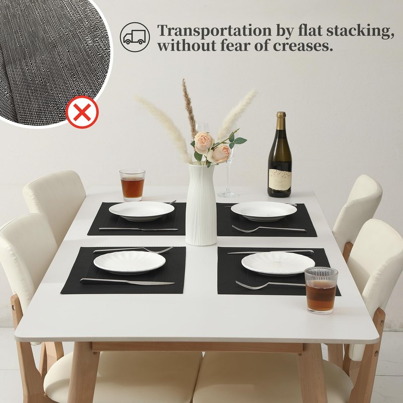 Leetaltree Black Frame Placemats Set of 4 - Heat Resistant Non-Slip Place mats for Dining Table, Washable Durable PVC Vinyl Woven Table Mats（Black Frame, 4）