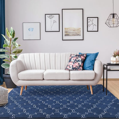Chicrug Shag Geometric Modern Area Rug for Bedroom, 5x7 Feet Memory Foam Indoor Carpet, Fluffy Rug for Living Room Bedside Room Decor for Family Girls Kids Nursery Play Mat, Navy/White