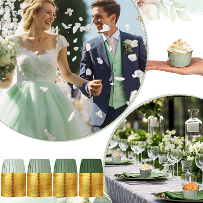 Geiserailie 100 Pcs Sage Green Cupcake Liners Gradient Green Cupcake Foil Wrappers Snack Bowls for Parties Wedding Bridal Shower Birthday Supplies