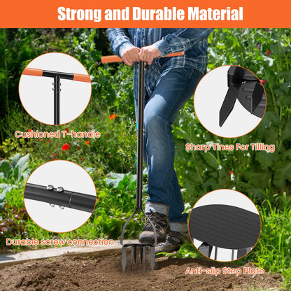 Luvenia Hand Tiller Cultivator with 5.1 Inch Deep 8 Steel Teeth, Manual Soil Tiller Garden Tool 40 Inch with Anti-Slip Pedal，Garden Claw for Weeding, Planting Aerating, Mixing Soil