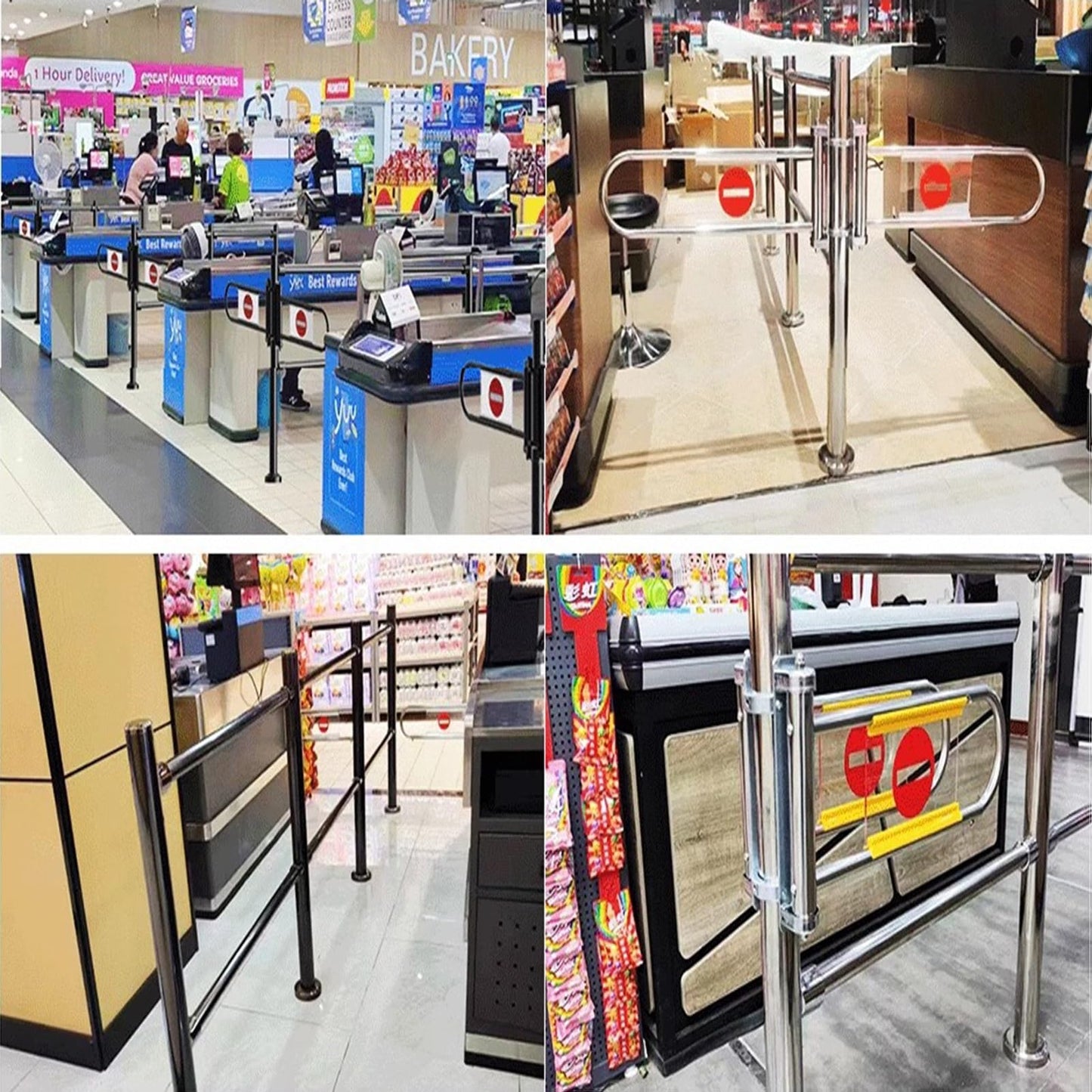 MSHOSAC Supermarket Cashier Counter Safety Gate - One-Way Metal Entrance with Automatic Closing Swing - Spring-Loaded Design for Warehouse & Mall Use (Black, 200x100cm)