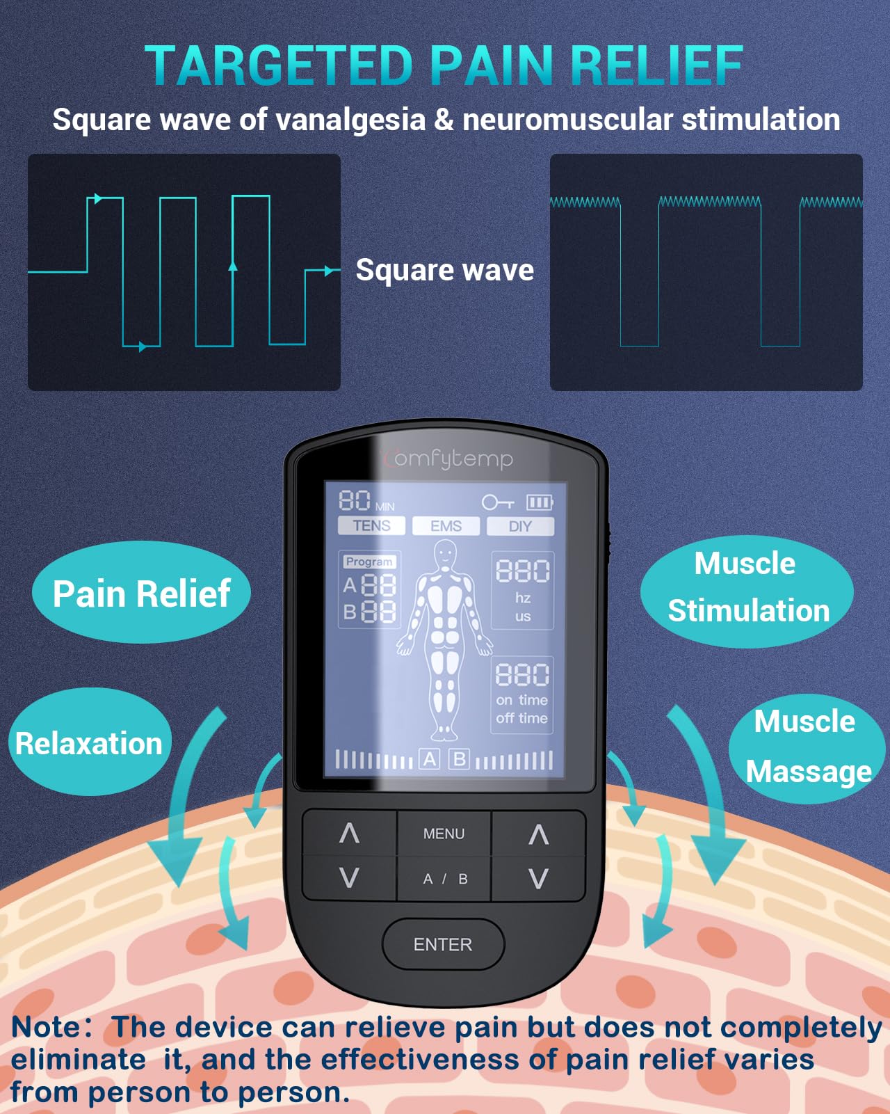 Comfytemp TENS Unit Muscle Stimulator for Pain Relief Therapy, FSA HSA Eligible TENS Machine with 24 Modes and DIY, Dual Channel EMS Unit, Pulse Muscle Massager for Back, Shoulder, Sciatica, Knee