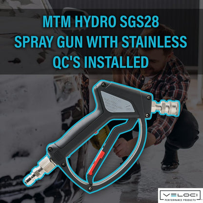 MTM Hydro SGS28 Pressure Washer Trigger Gun with Installed Stainless Steel Connection Fittings Commercial Grade