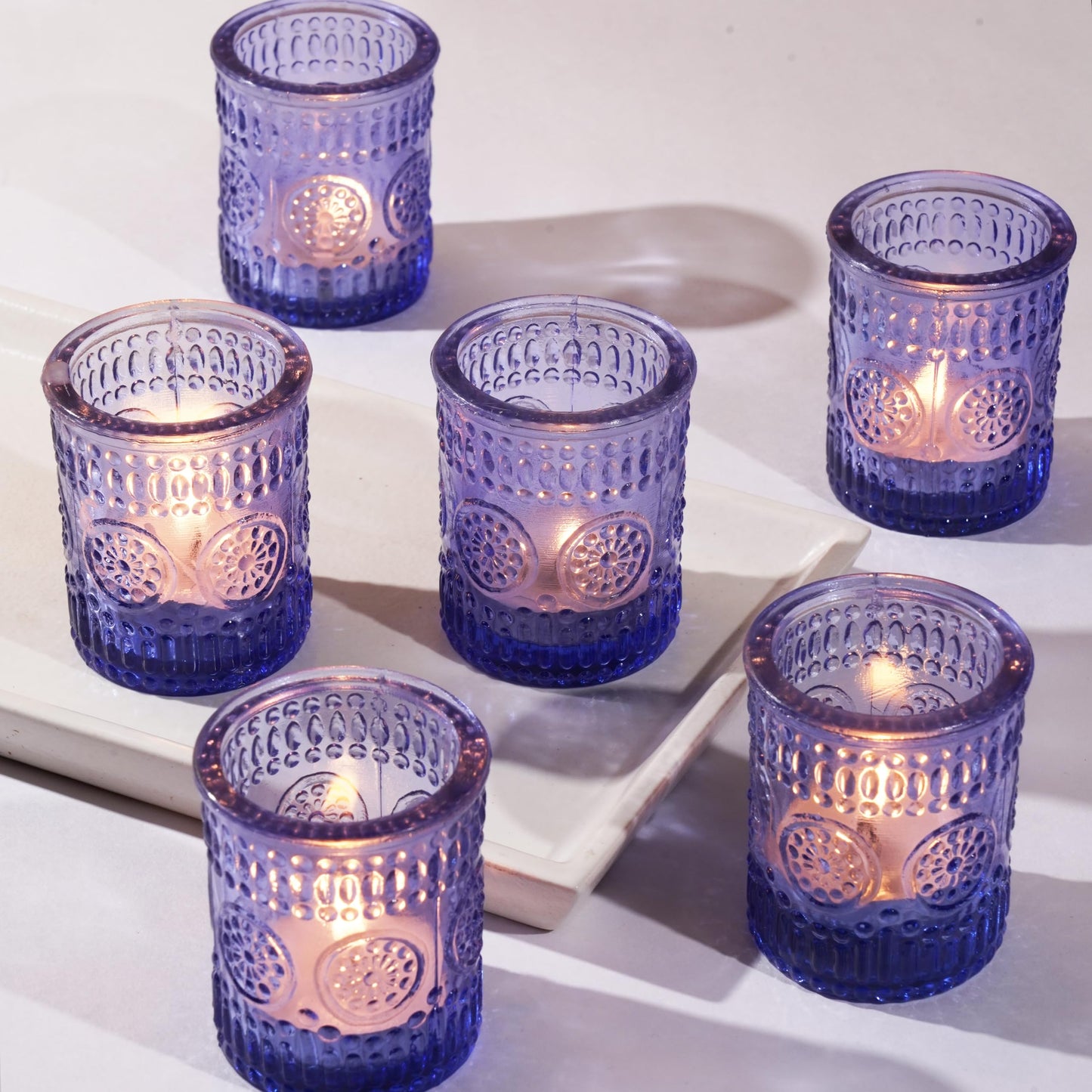 Ajuny 12 Pack Blue Votive Candle Holders Bulk for Table Centerpieces for Wedding Party Decor Table Centerpieces Dinner Dining Coffee Table Coffee Table Glass Tea Lights Candle Holder Home Accents