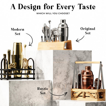BARE BARREL® Mixology Bartender Kit Bar Set | 14-Piece Cocktail Shaker Set | Martini Barware Mixing Tools for Home Bartending | 35 Recipe Cards | Gift Set (28oz Boston Shaker, Jet Black/Black)