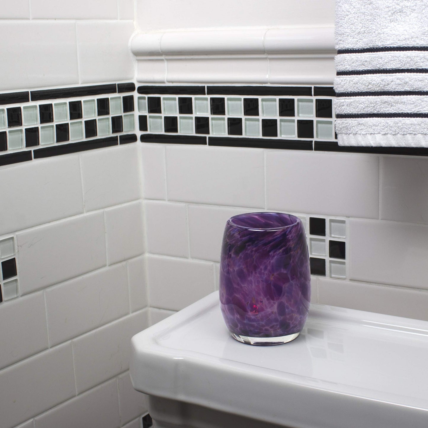 Totally Blown Glassworks Votive Candle Holder, Tea-Light, Handmade Blown Glass, Accent Vase, Centerpiece, Home Decor, Artist Dehanna Jones, Seattle, WA. (Purple Rain)