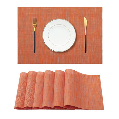 Leetaltree Orange Placemats Set of 6 - Heat Resistant Non-Slip Place mats for Dining Table, Washable Durable PVC Vinyl Woven Table Mats（Orange, 6）