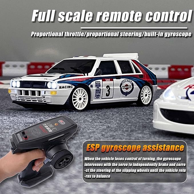 LDRC 2804PRO 1/28 Mini RC Drift Car GTR 2.4GHz 4WD RTR with Gyro and 4PCS Drift Tires Racing Radio Control Cars (White)