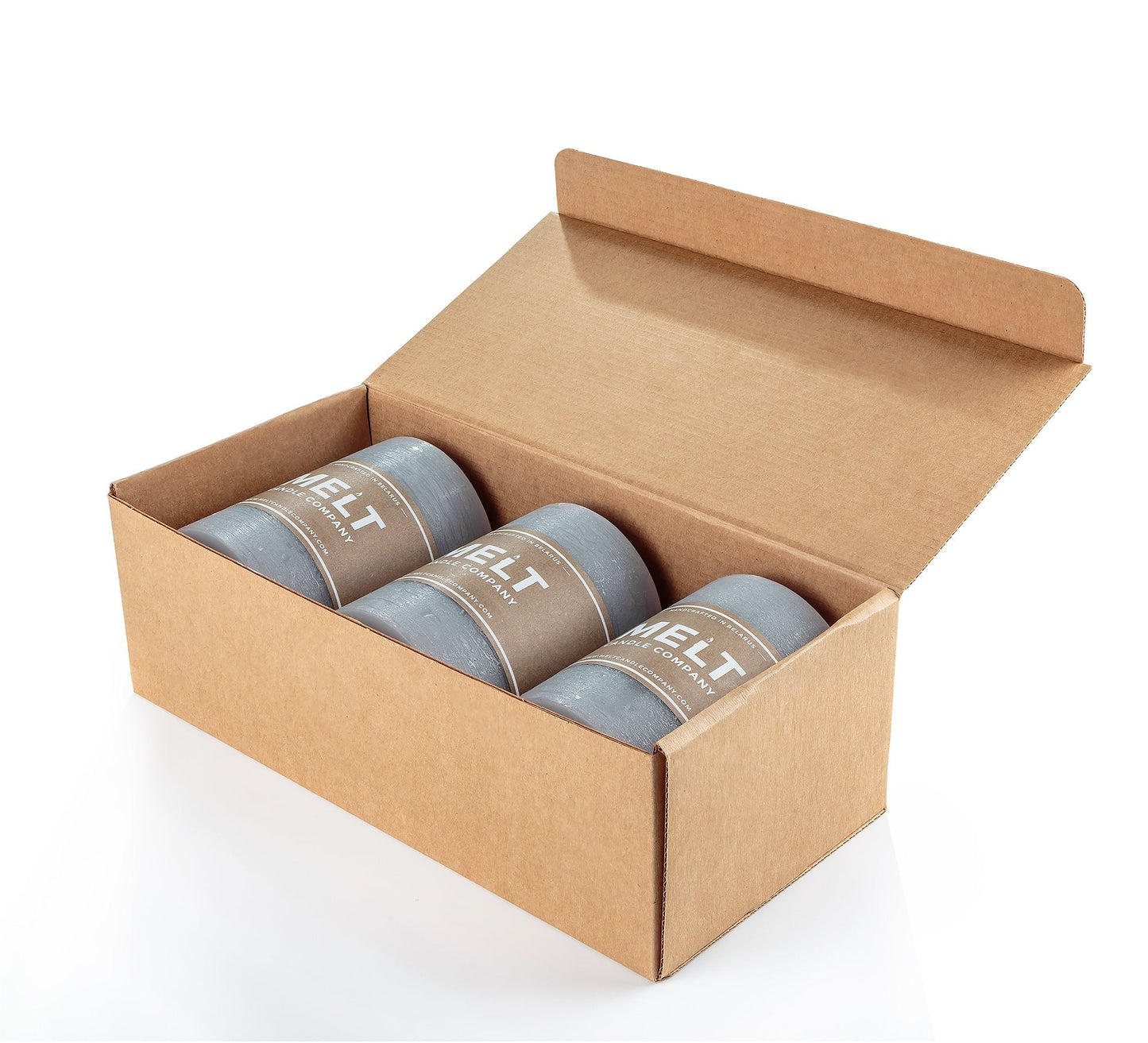Melt Candle Company Set of 3 Pillar Candles 3" x 4" Unscented Handpoured Weddings, Home Decoration, Restaurants, Spa, Church Smokeless Cotton Wick - Grey