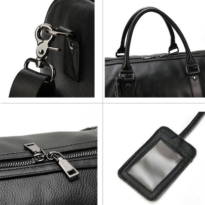 LUUFAN Leather Travel Bag Large Capacity Luggage Duffel Bag with Shoe Compartment, Men Women Weekend Shoulder Handbag for Holiday Business Trip (55cm-Black)