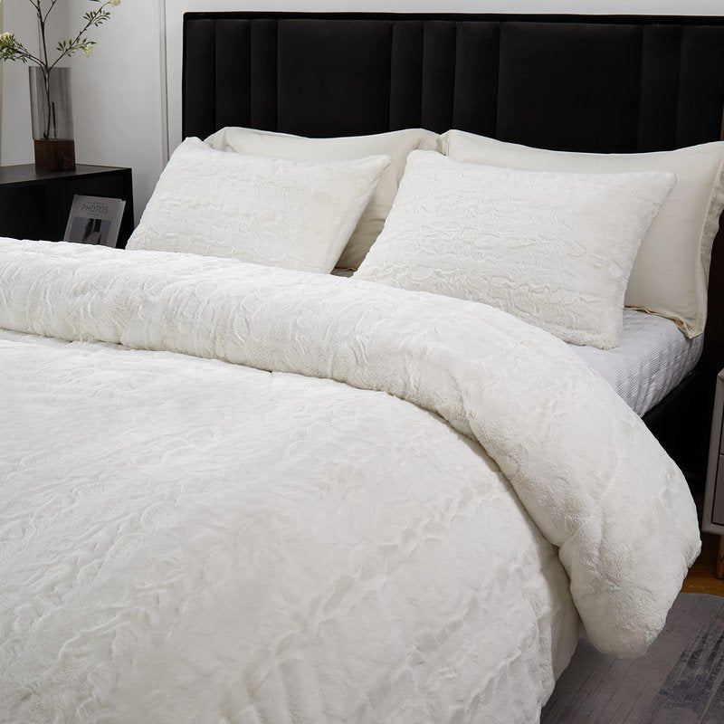 Jameswish Shaggy Plush Duvet Cover Set Super Soft Fluffy Faux Fur Comforter Cover Set Luxury Fuzzy Bedding Set 3 Piece(1Duvet Cover+2Pillowcases) with Zipper Clusure(Burgundy Ombre,Queen Size)