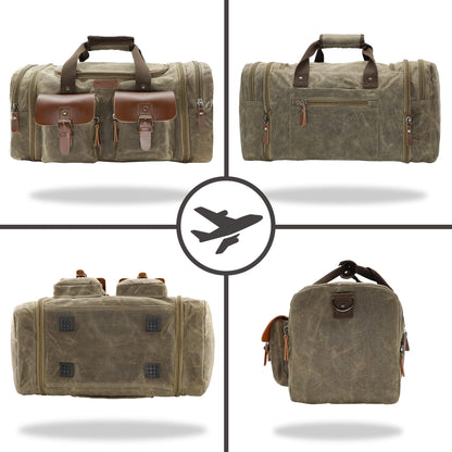 Wildroad Waxed Canvas Duffle Bag - 50L Waterproof Weekender Overnight Travel Bag