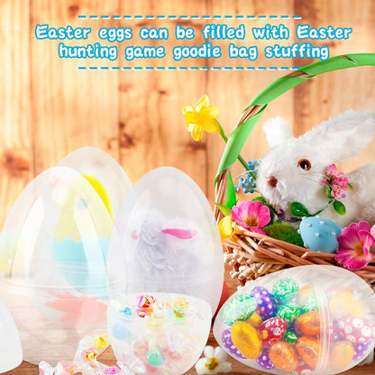 36 Pcs 6 Inch/ 5 Inch/ 4.5 Inch Jumbo Plastic Clear Easter Egg Fillable Large Plastic Eggs Transparent Bulk for Adult Kids Easter Egg Hunt Suprise Busket Stuffers Easter Party Supplies