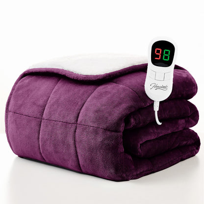 Homemate Heated Blanket Electric Throw - 50"x60" Heating Blanket Throw 1/2/4/6/8 Hours Auto-Off 10 Heat Level Over-Heat Protection Flannel Sherpa ETL Certification
