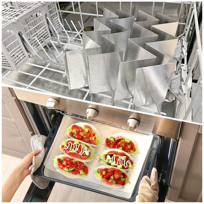 GEIKR Stainless Steel Taco Holders Set of 12 - Each Metal Taco Stands for 3 Tacos - Taco Rack with Handles - Stylish Taco Shell Holders - Oven & Dishwasher & Grill Safe Taco Trays
