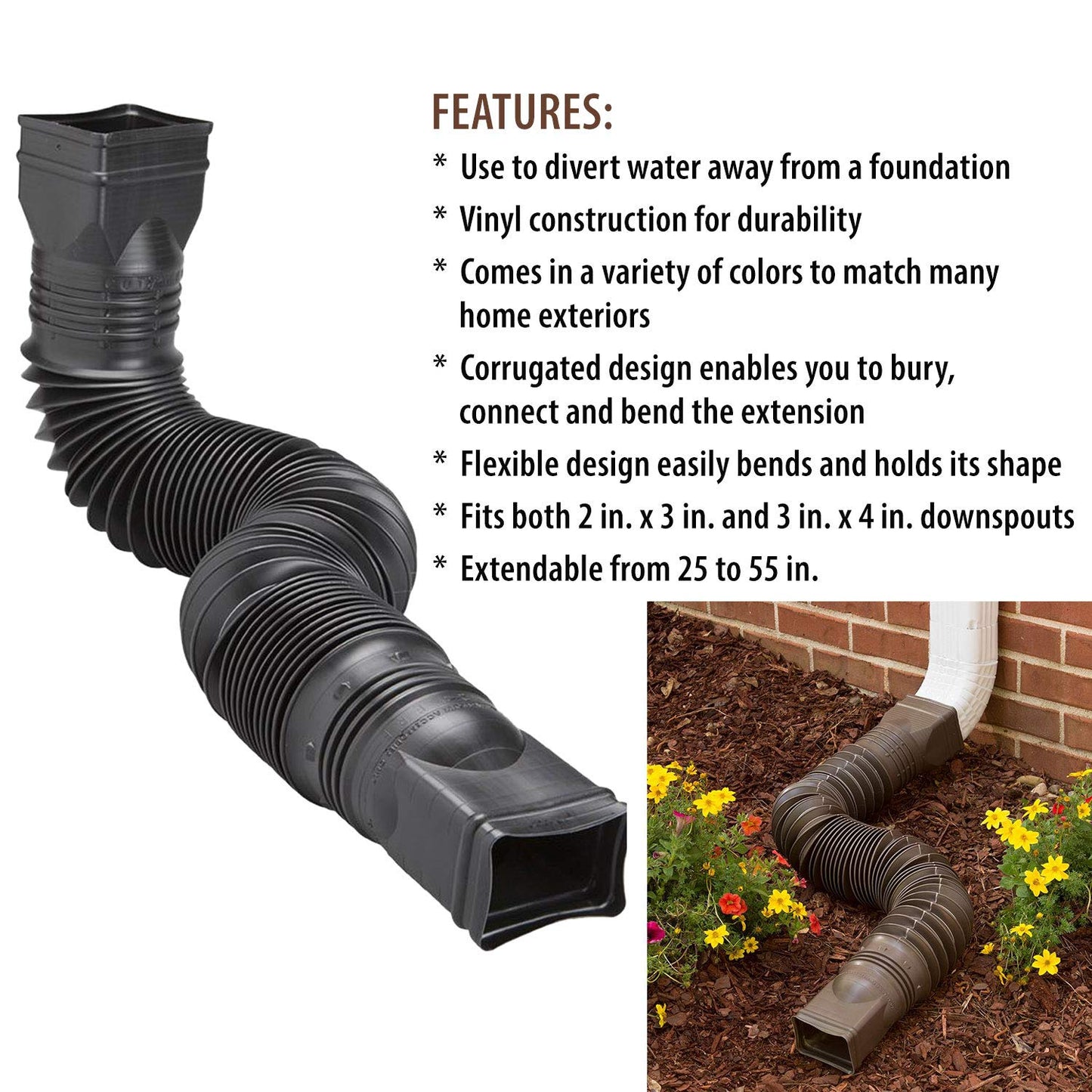 Amerimax Green Flexible Downspout Extension Gutter Connector Rainwater Drainage