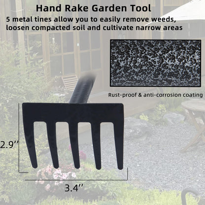 KLDOLLAR Hand Rake, Adjustable Handle Garden Small Rake Garden Tool, Heavy Duty Hand Tiller Cultivator with Soft Foam Grip, Mini Rakes for Weeding Tilling Soil Loosing Planting