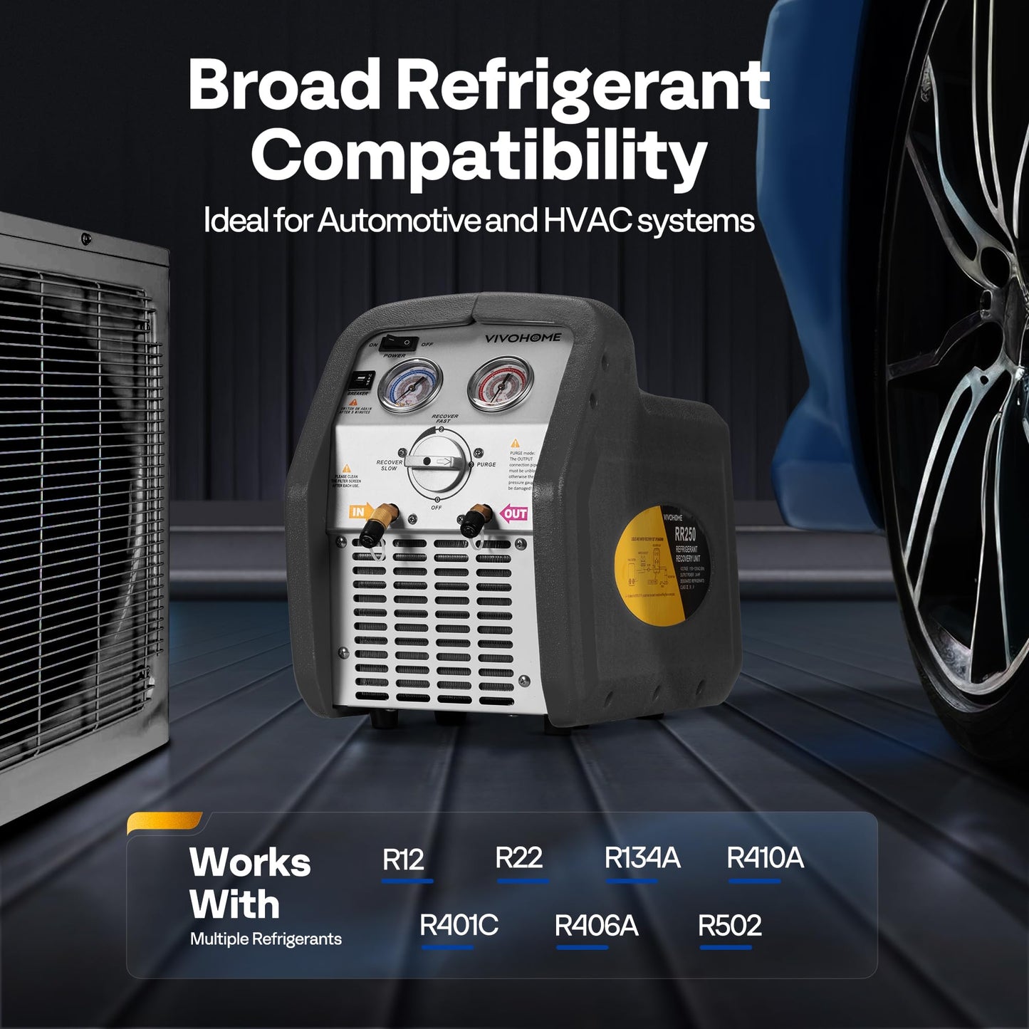 VIVOHOME 110-120V AC 60Hz 3/4HP Single Cylinder Portable Refrigerant Recovery Machine, Grey