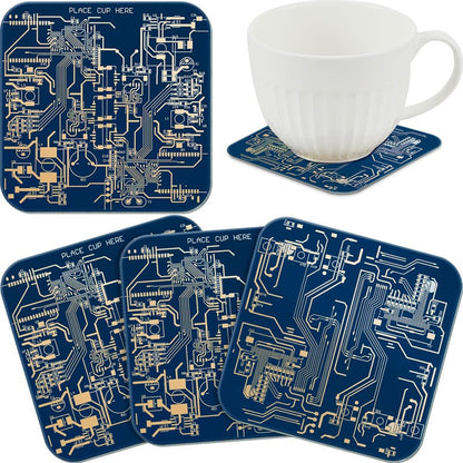 Nuenen 4 Pcs Circuit Board Coasters for Drinks PCB Coasters Immersion Gold Circuit Board PCB Design Engineer It Gift for Party Bar Office Geek Nerd Engineer Dad Gift Men(Classic Style,Blue)