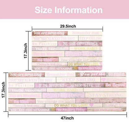 PCSWEET HOME Inspirational Positive Quotes Kitchen Mats for Floor Pink Anti Fatigue Mats for Kitchen Floor Cushioned Waterproof Pink Kitchen Decor Set