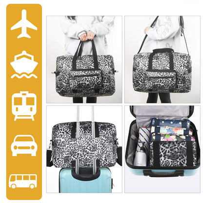 F.FETIVIN Travel Foldable Waterproof Duffel Bag - Lightweight Carry on Luggage Tote Duffel Bag(Leopard Print)