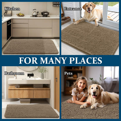 OLANLY Dog Door Mat - Absorbent Non-Slip Chenille Mat for Muddy Paws | 59x24 Tan Indoor Carpet
