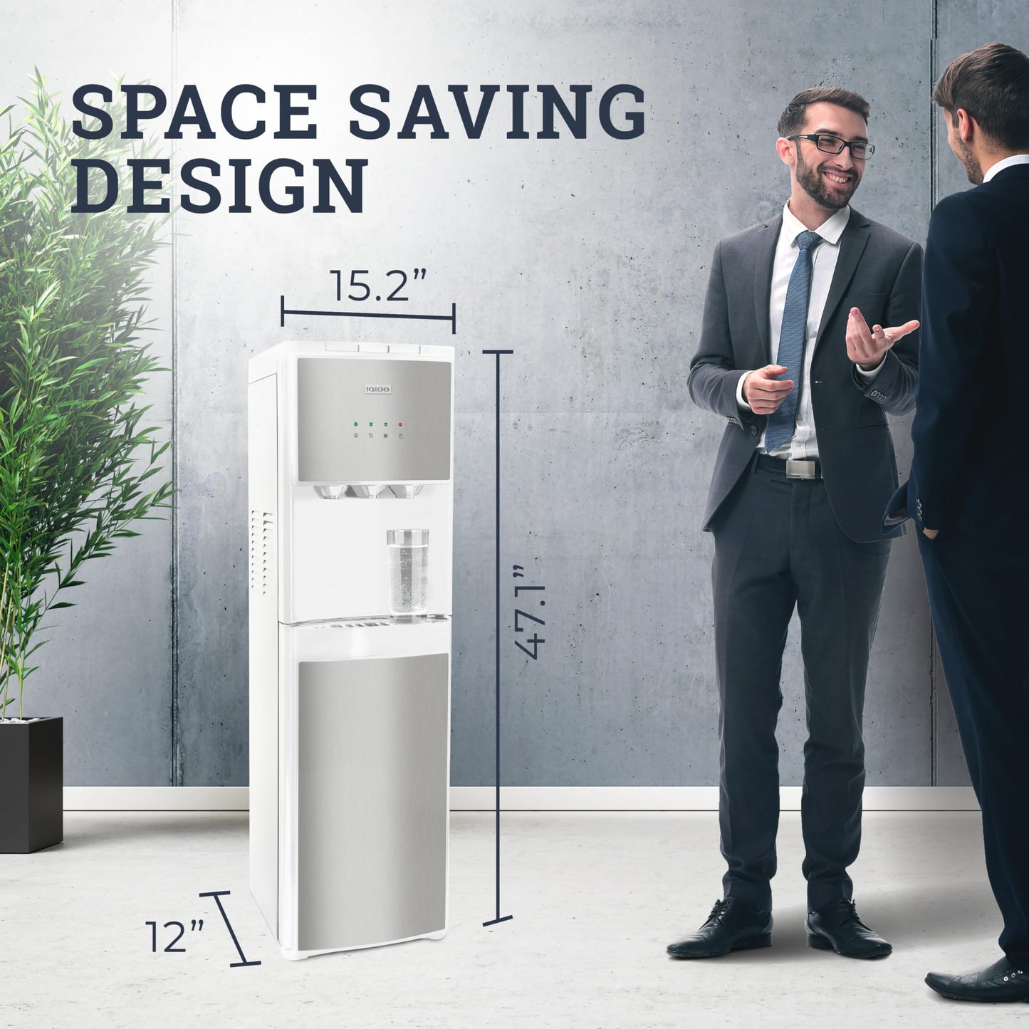 Igloo Bottom-Loading Water Dispenser – Water Cooler Dispenser with Hot, Cold & Temperature Settings- Electric Water Dispenser Fits 3- & 5-Gallon Jugs with Child Safety Lock Office Use– White Stainless