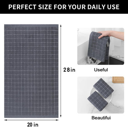 Homaxy 100% Cotton Terry Kitchen Towels(Dark Grey, 20 x 28 inches), Checkered Designed, Soft and Super Absorbent Dish Towels, Large 4 Pack