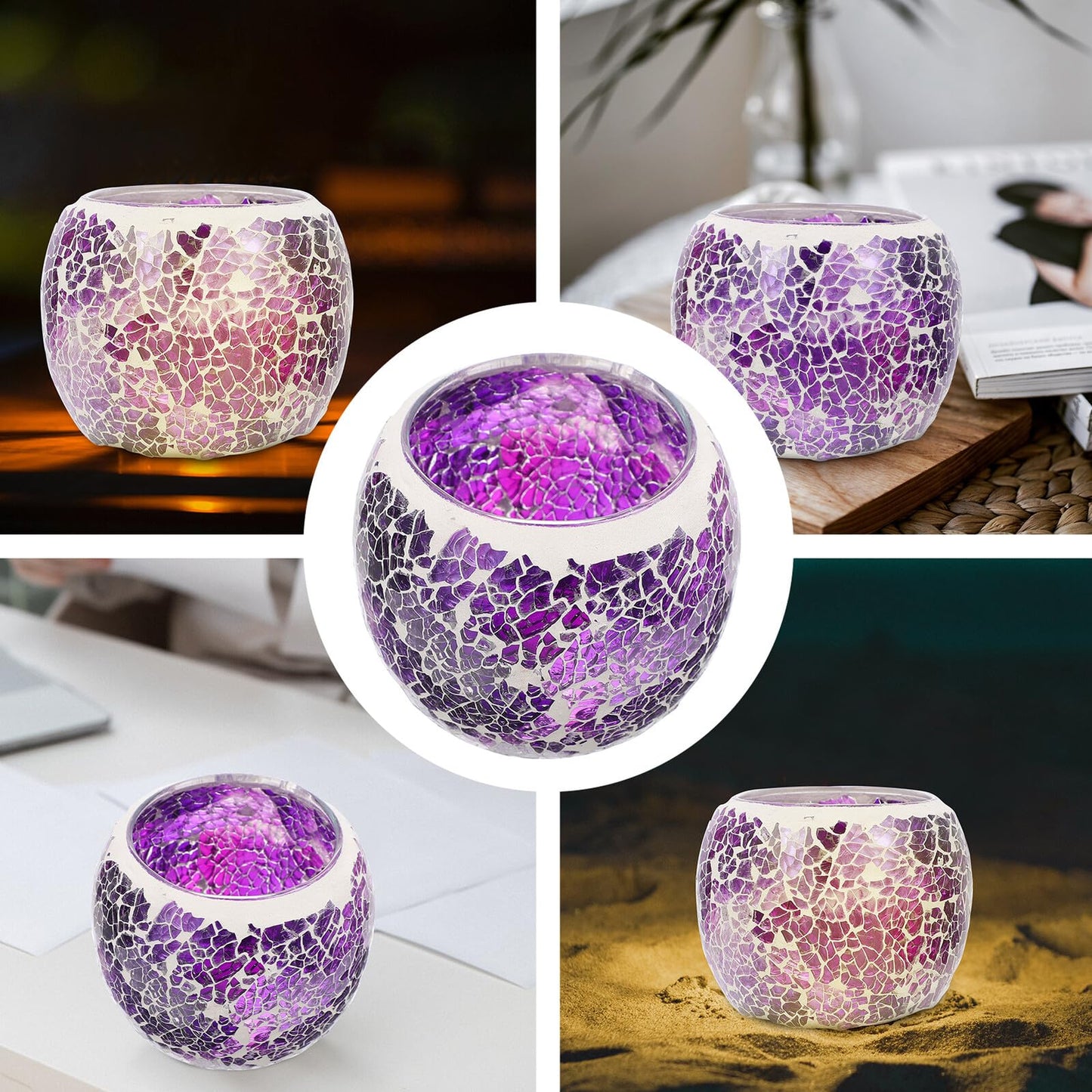 COHEALI European Mosaic Glass Candle Holder Purple Decorative Candlestick for Romantic Dinner Table Centerpiece Household Candle Stand Wedding Home Decor