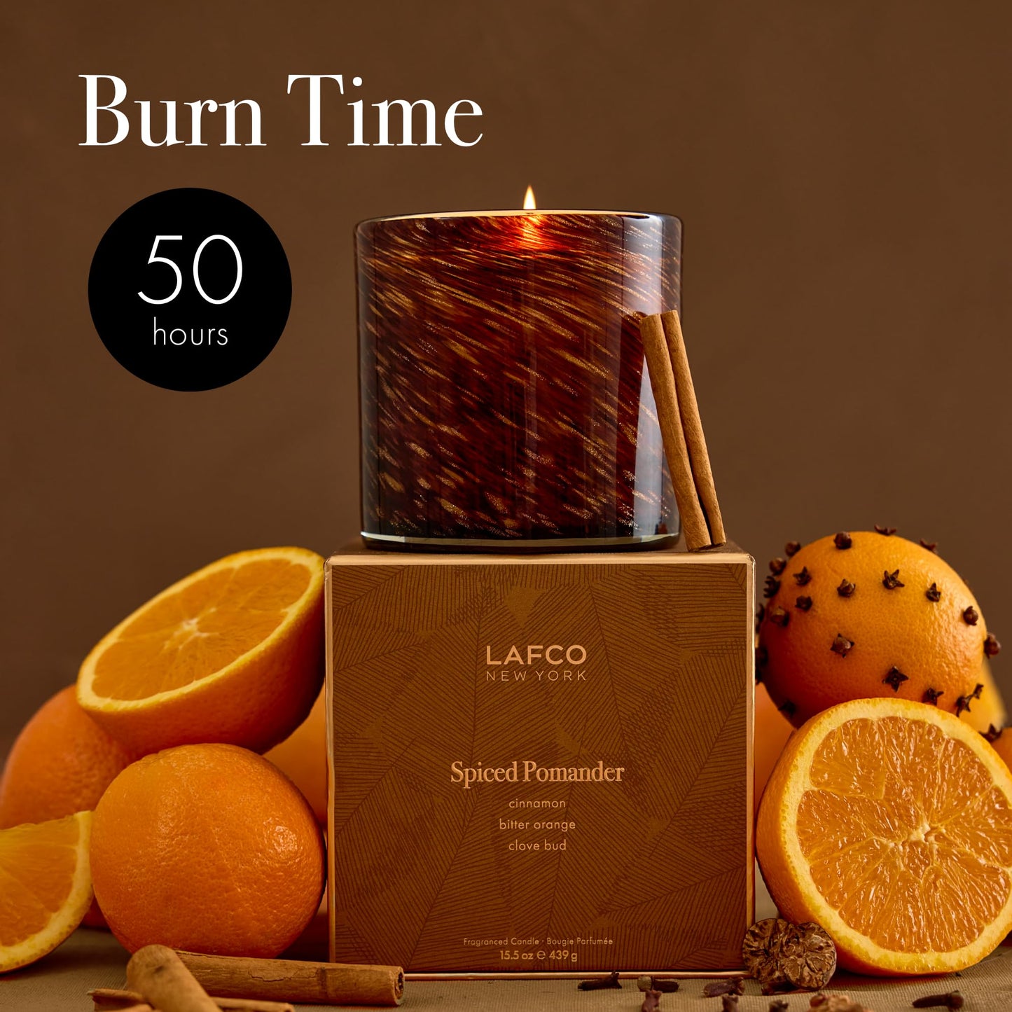 LAFCO New York Fall Classic Candle, Spiced Pomander - 6.5 oz - 50-Hour Burn Time - Reusable, Hand Blown Glass Vessel - Made in The USA