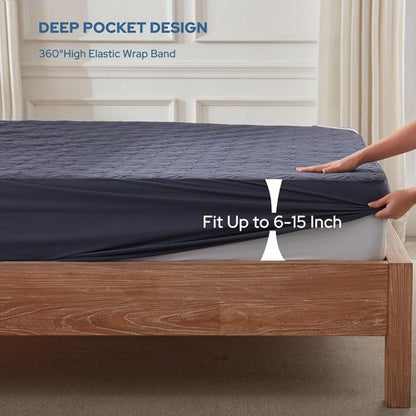 BEDLORE Waterproof Mattress Protector - Soft Twin Size Pad with Deep Pocket for 6"-15" Depth | Navy Blue