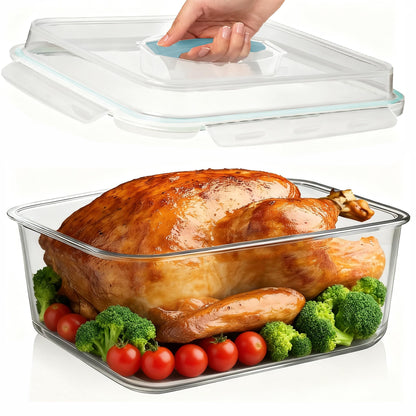 Hontent Large Glass Storage Containers with Lids 201oz Extra Large Big Airtight Glass Food Storage Containers for Rotisserie Chicken Watermelon Leftovers Marinade Turkey, BPA Free, Dishwasher Safe