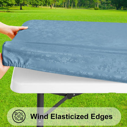Smiry Rectangle Picnic Table Cloth, Elastic Waterproof Fitted Heavy Duty Vinyl Tablecloths, Wipeable Washable Table Covers for Kitchen, Dining, Camping, Outdoor (Stone Blue,30" X 72")