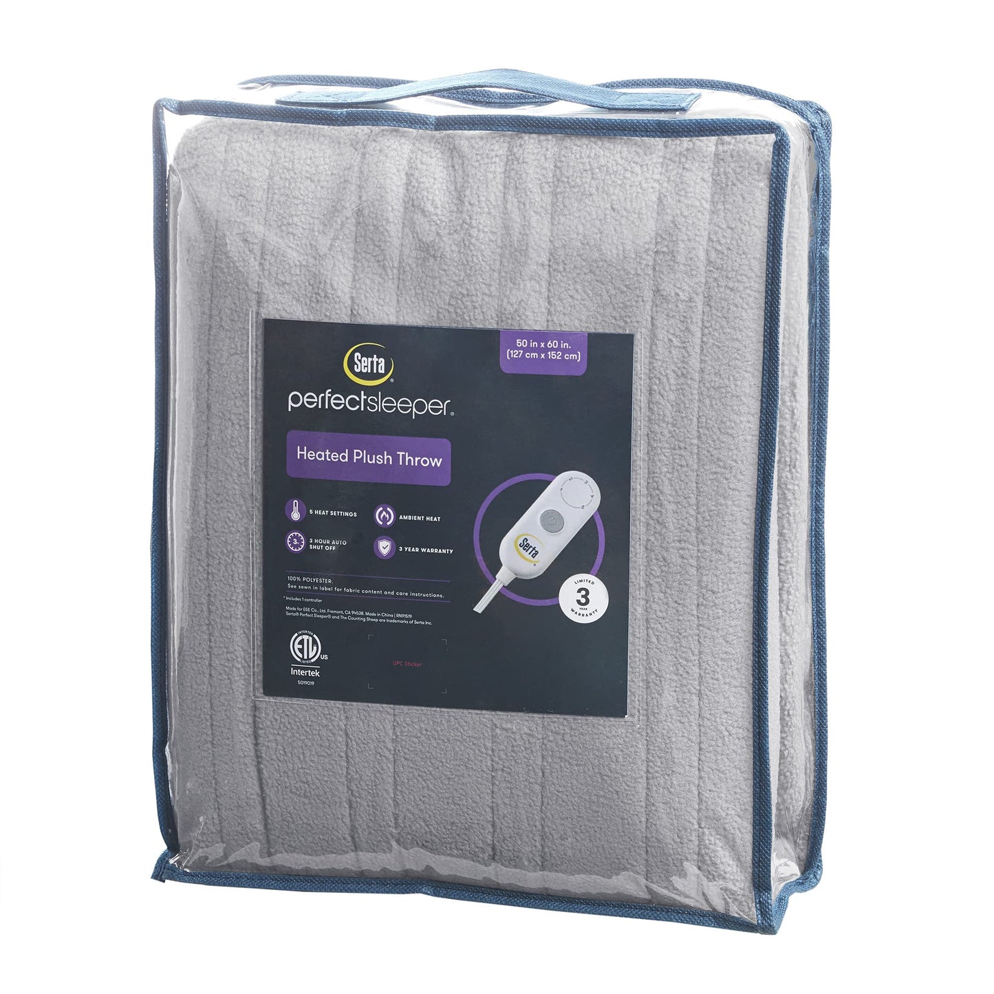 Serta Heated Blanket - Reversible Fleece to Sherpa Electric Blanket, Fast Heating, Auto Shut Off Timer, Multi Heat Setting, ETL Certified, Machine Washable, Grey Full 84"x 77"