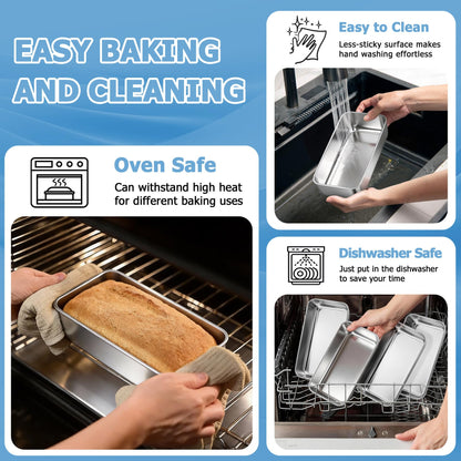 TeamFar Loaf Pan, 9¼" × 5" Bread Loaf Pans Meatloaf Pan Stainless Steel for Baking Bread Cake Lasagna, Healthy & Durable, Oven & Dishwasher Safe - Set of 4