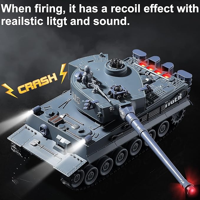 RC Military Tank WW2 Tiger I Army Tank Toy with IR Battle 2.4GHz Remote Control Military Vehicles with Lights &amp Rotating Turret Gift for Boys Kids Adults &amp Collectors