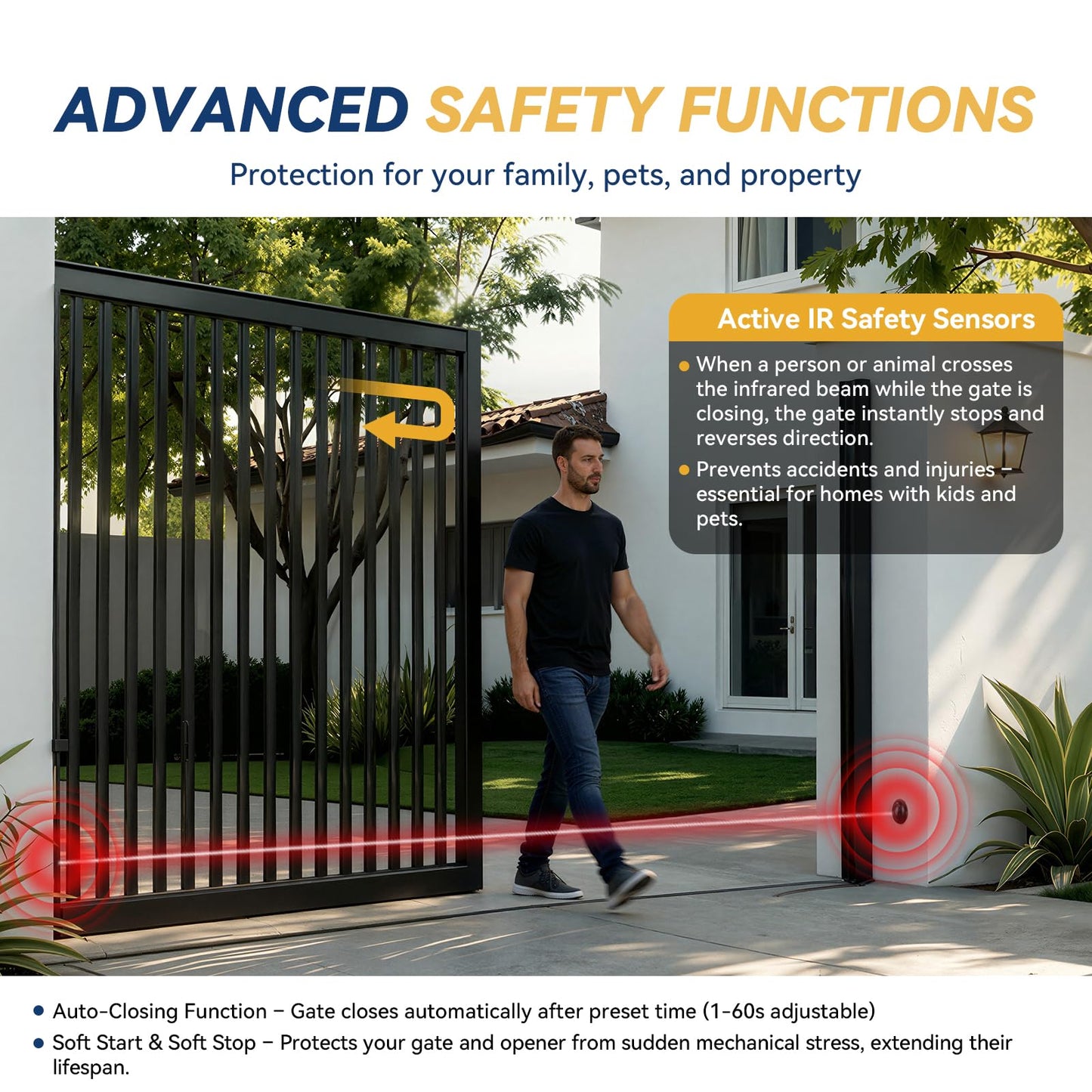 1300lbs Solar Sliding Gate Opener Chain Drive with Built-in Backup Battery, WiFi Remote Control, IR Sensor, Keypad, Automatic Gate Motor, Off-Grid Operation with Solar Panel