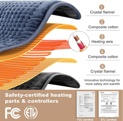VAAGHANM Heating Pad: 33 x 17 inches Electric Heating Pad for Back Pain Relief -Extra Large Heat Pad for Shoulder/Neck/Cramp/Menstrual Pain - Upgraded 6 Timer & 6 Temperature Controller