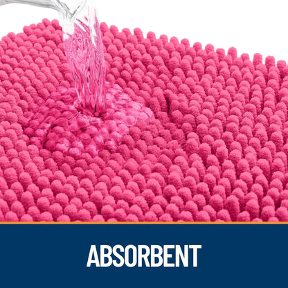 OLANLY Dog Door Mat - Absorbent Non-Slip Mud Mat for Dogs | Quick Dry Chenille, 50x30, Hot Pink